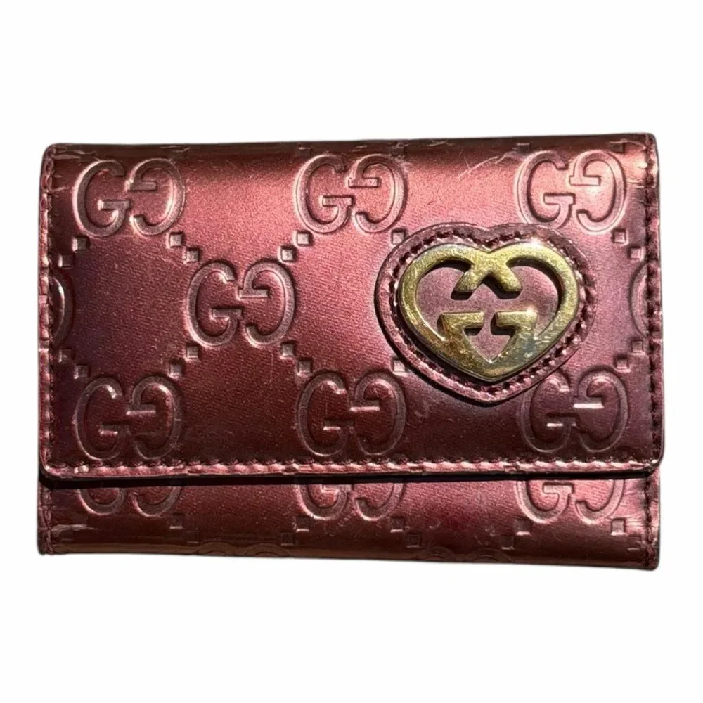 Gucci Guccissima Lovely Hearts Key Holder Metallic Burgundy 6 Hook Wallet - Picture 3 of 12